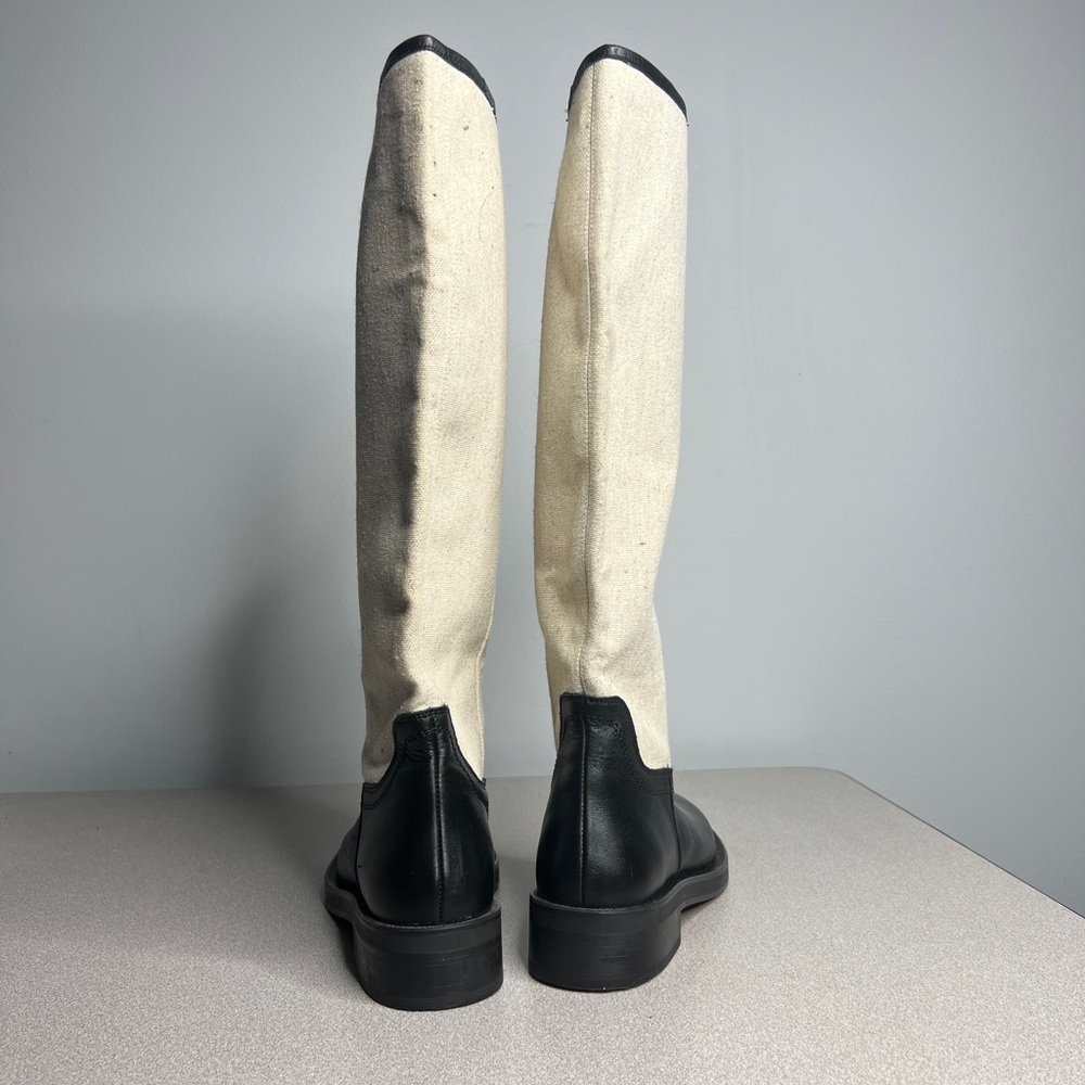 ZARA Combined Leather and Linen Knee High Boots Color block Size 7.5 / 38 RARE - Picture 9 of 14